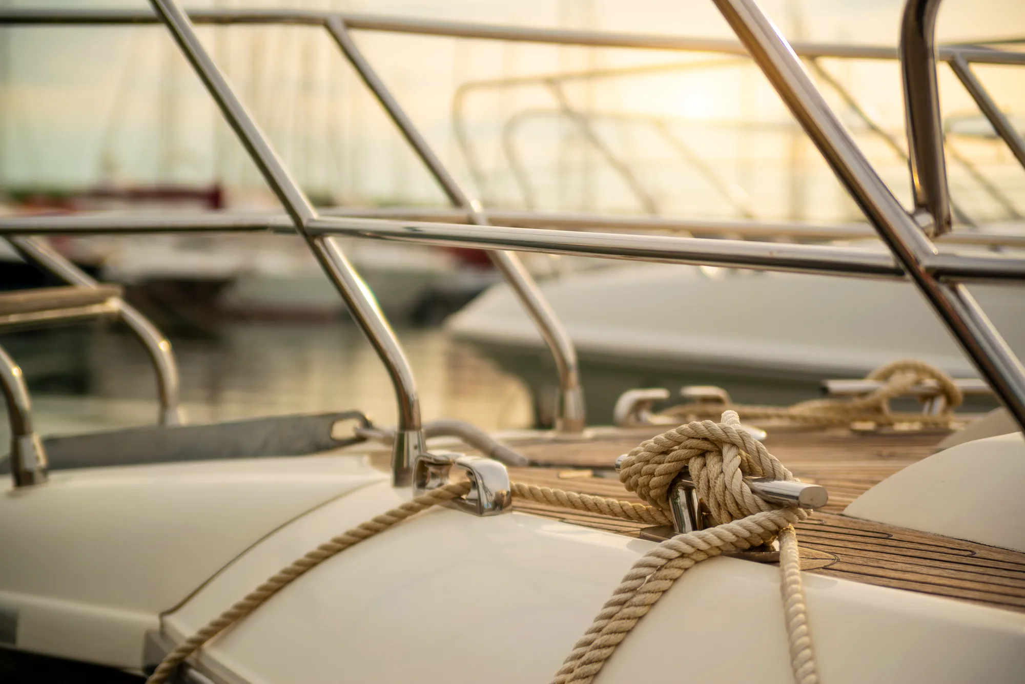 Mooring rope and stainless steel fittings on a boat