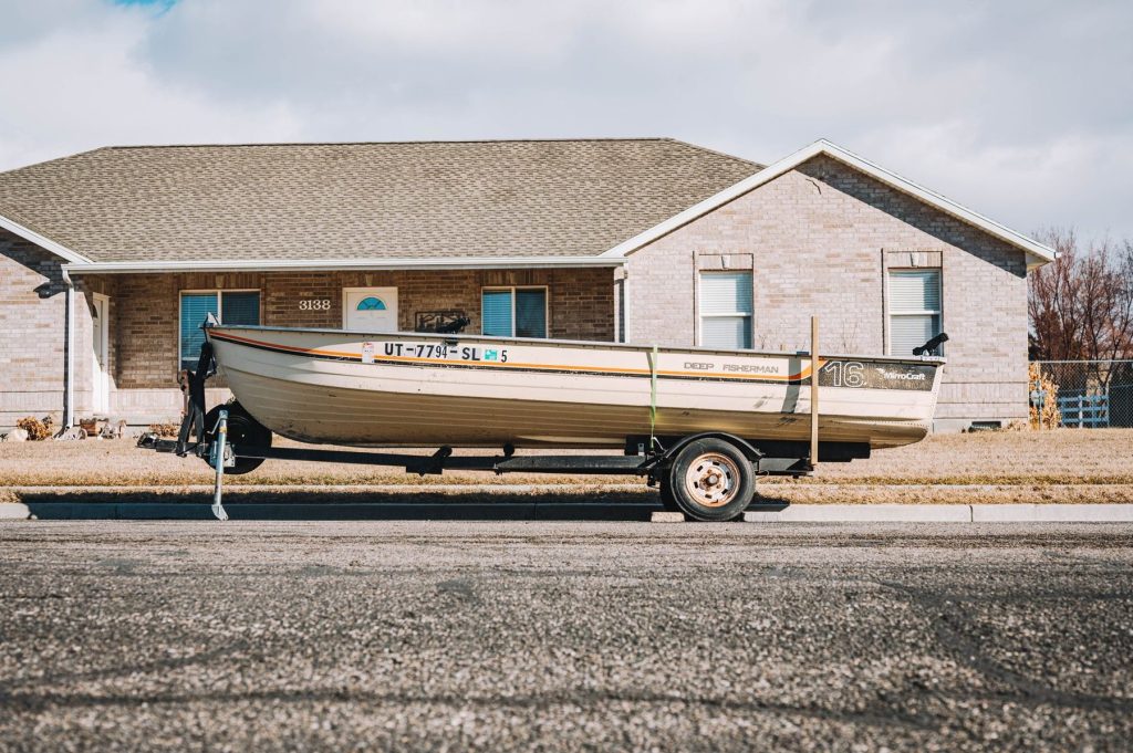 Bay boat on a trailer